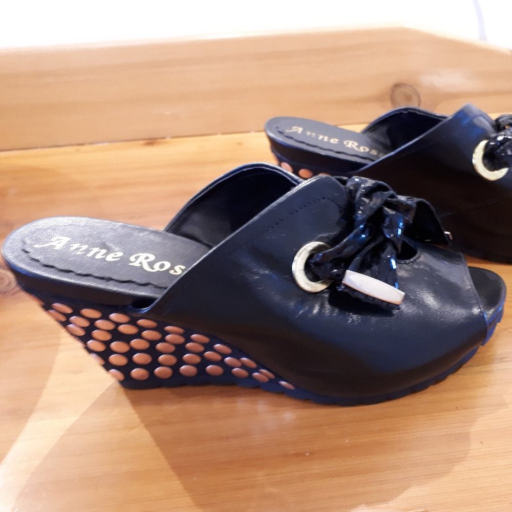 Anne Ross Wedges - Black with Golden Studs - Size 7 1/2 NWOT